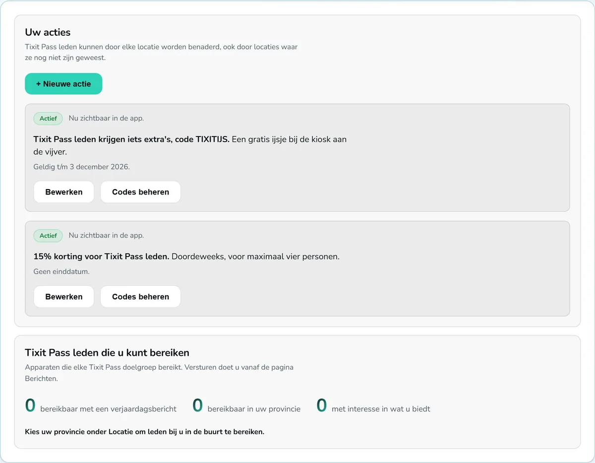 Tixit-Dashboard: Angebote für Tixit-Pass-Mitglieder